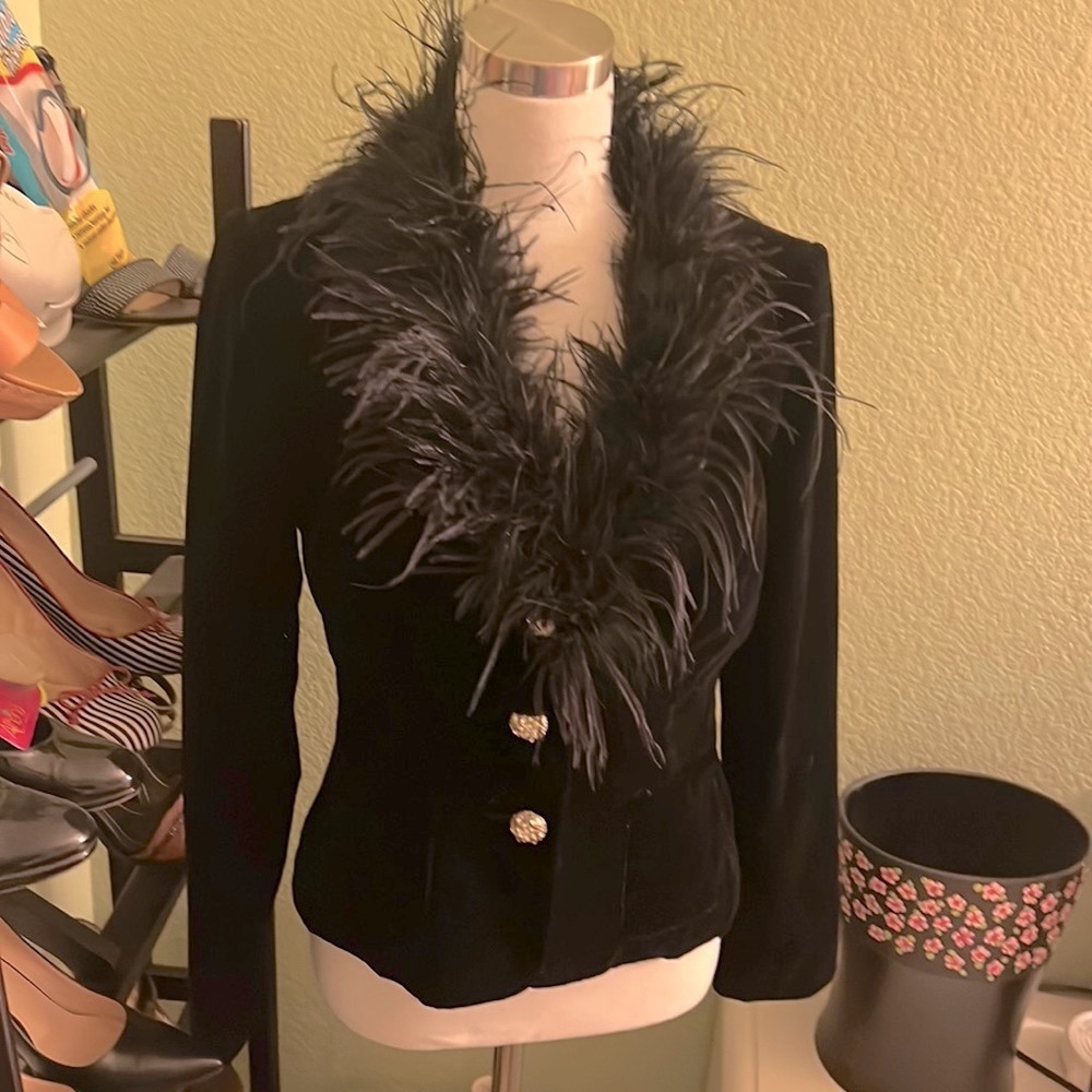 Real Feathers Jackie Jon black velvet jacket